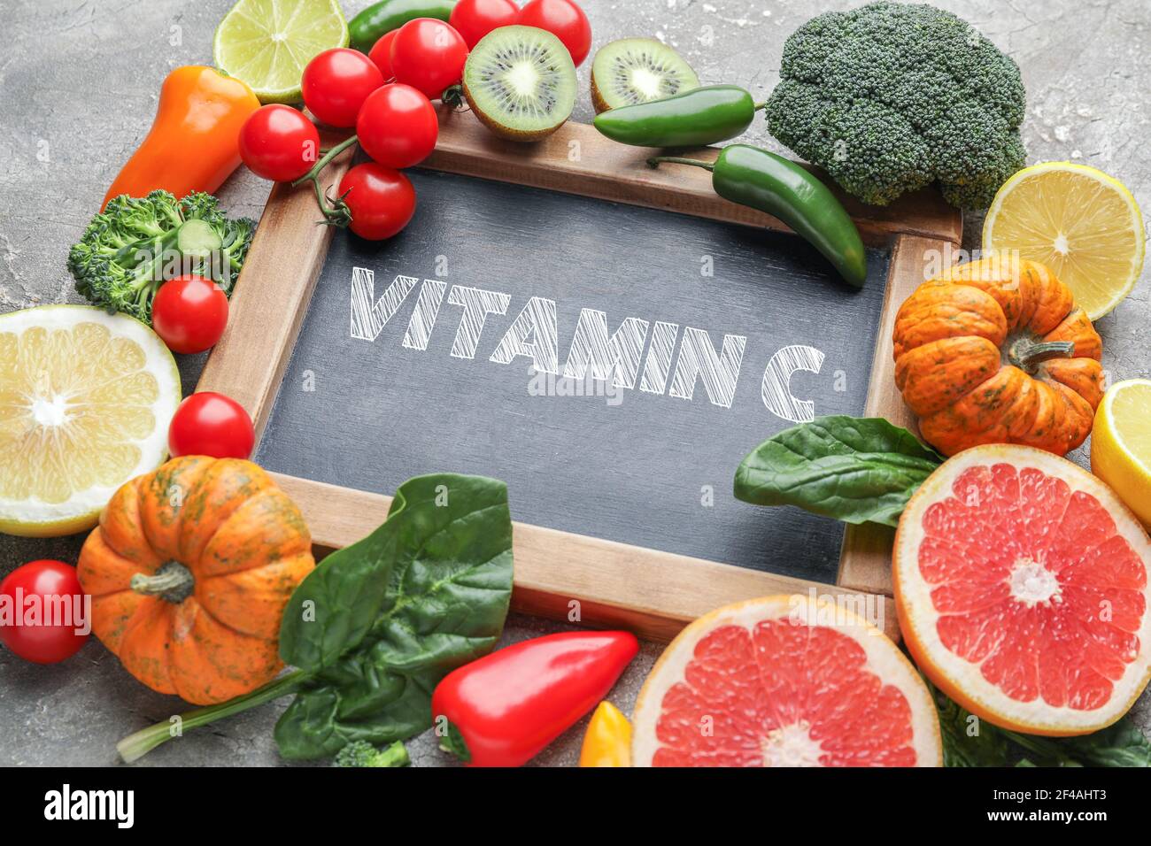 Healthy products rich in vitamin C on grunge background Stock Photo Alamy