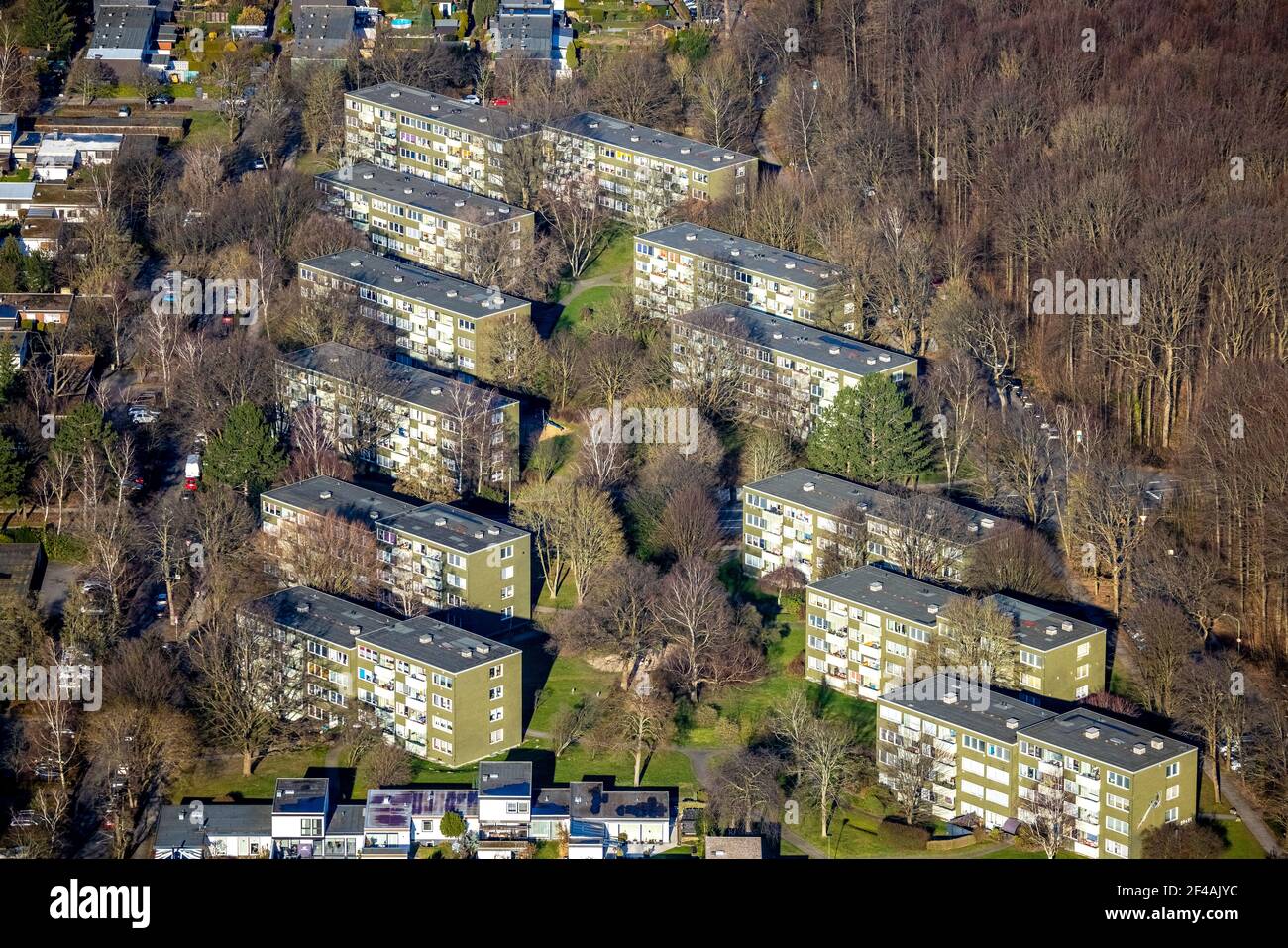 Aerial view, multi-family houses residential area Lassallestraße and Buschstraße, Boele, Hagen, Ruhr area, North Rhine-Westphalia, Germany, DE, Europe Stock Photo