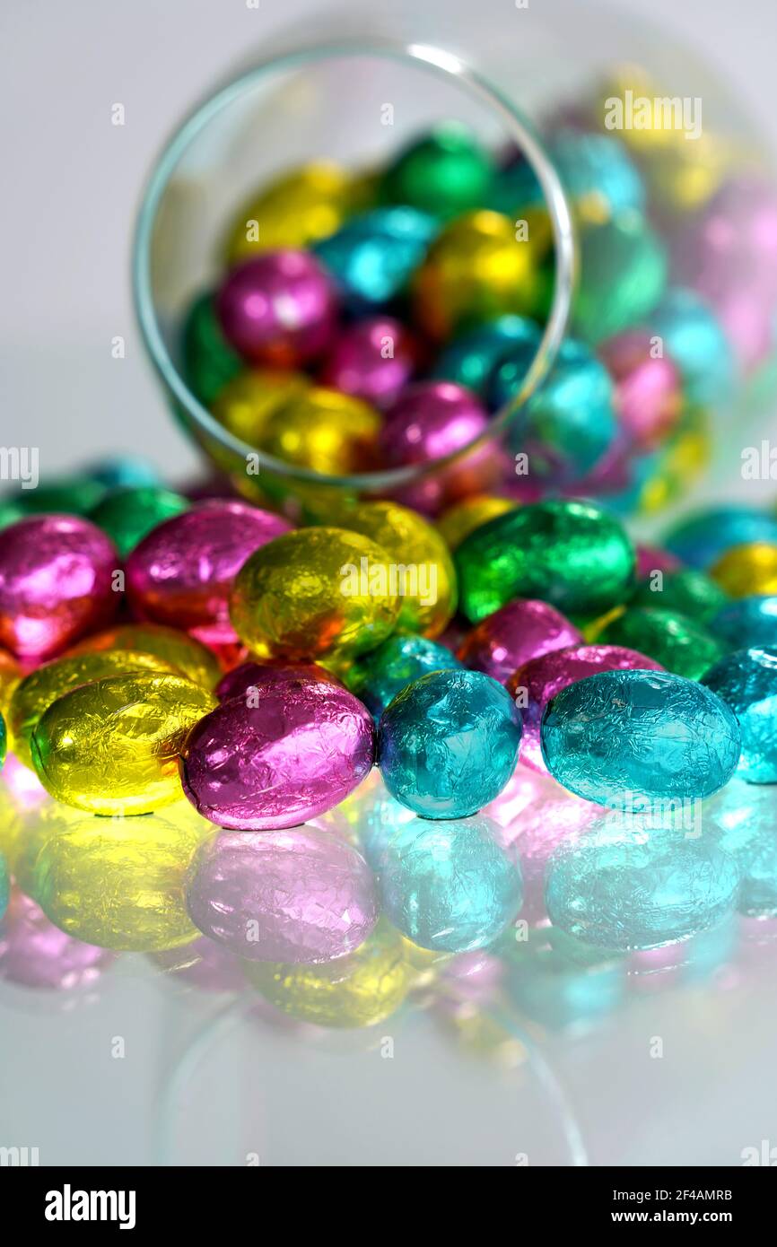 Stack of Easter eggs. Easter party. Stock Photo