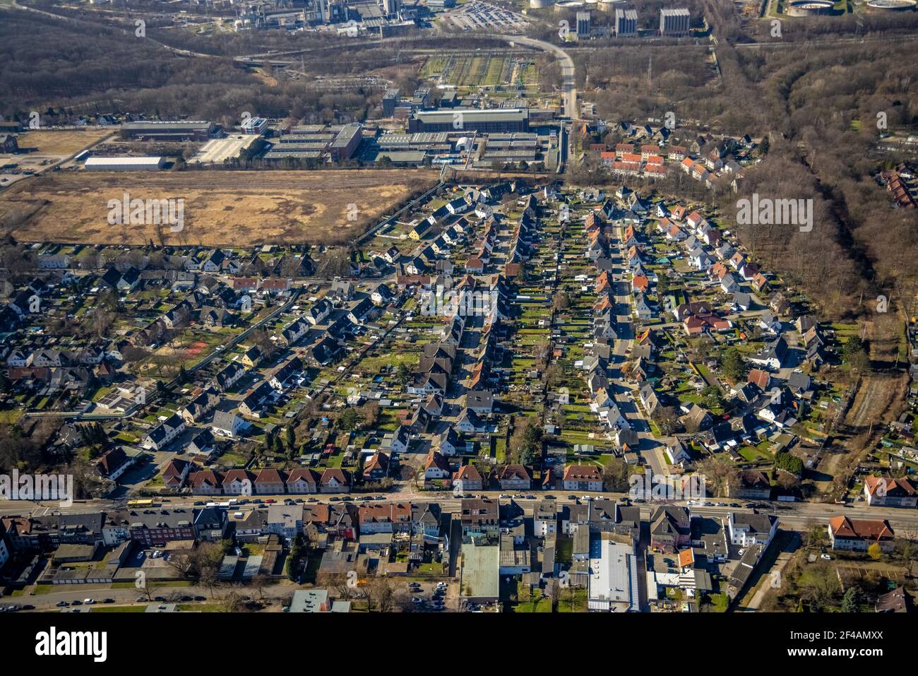 Aerial view, residential area Arndtstraße, Lessingstraße, Brennackerstraße, Hassel, Gelsenkirchen, Ruhr area, North Rhine-Westphalia, Germany, Luftbil Stock Photo