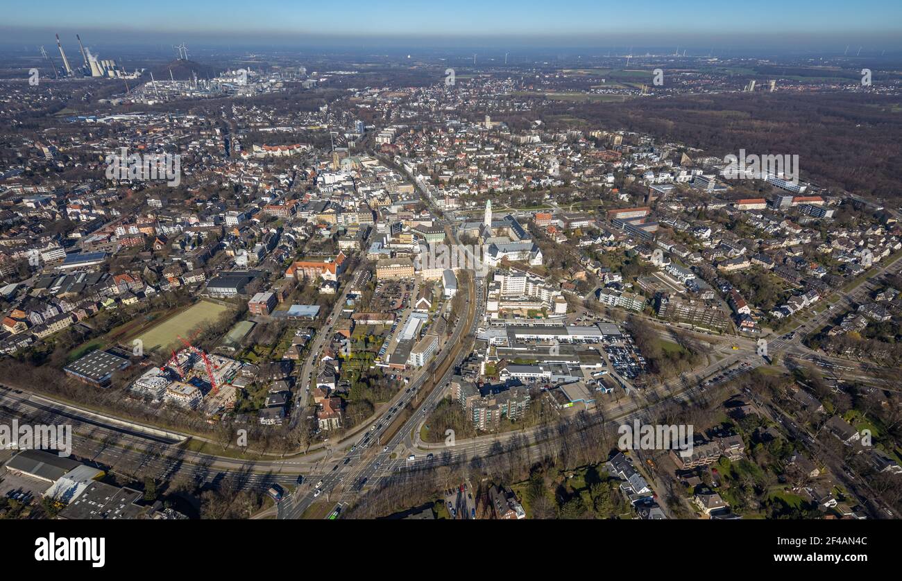 Aerial view, town view Buer with town hall, Buer, Gelsenkirchen, Ruhr area, North Rhine-Westphalia, Germany, Luftbild, Ortsansicht Buer mit Rathaus, B Stock Photo