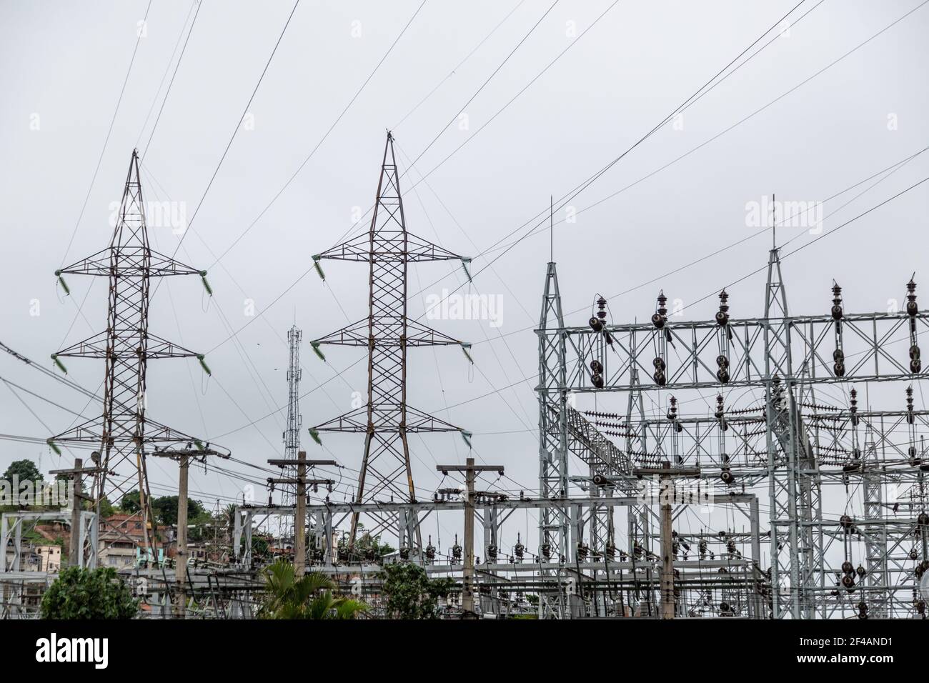 The power lines captured on a cloudy day Stock Photo - Alamy