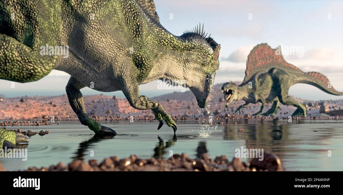 A male and female spinosaurus Stock Photo