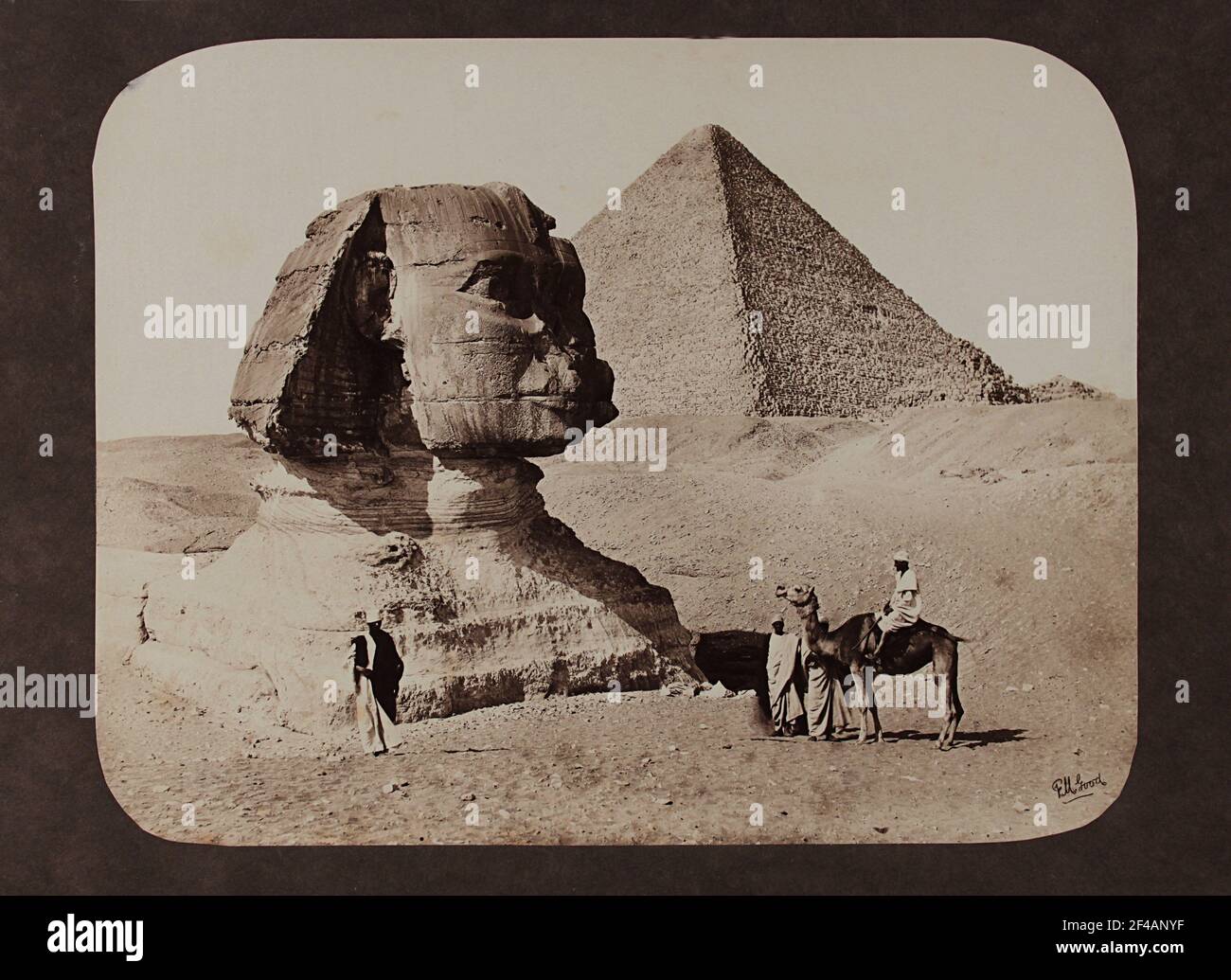 The Sphinx at Giza with the Great Pyramid, photographed about 1870 in Egypt by Frank Mason Wood, commissioned by Francis Frith's photography firm. Stock Photo