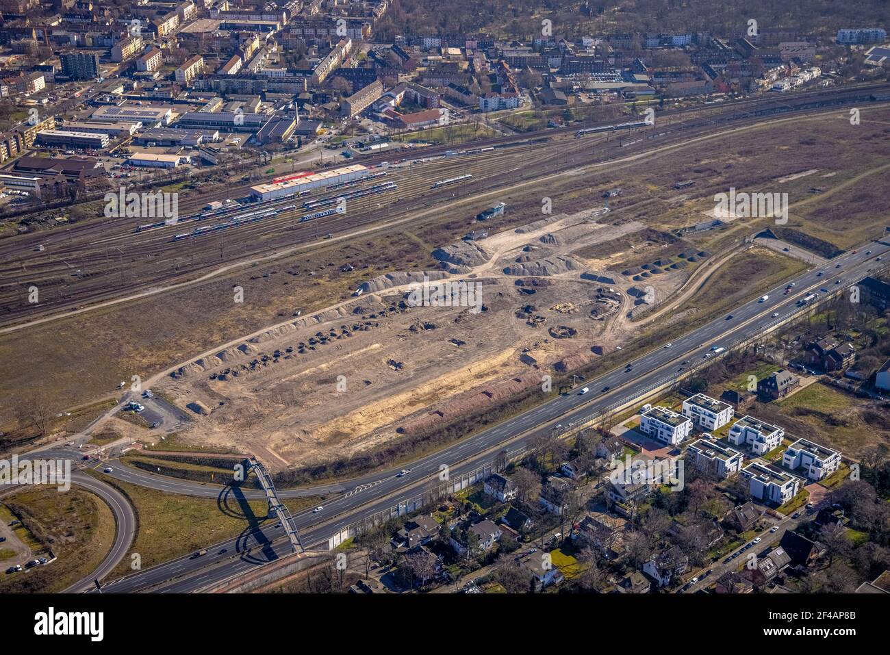 Aerial view, , Old freight station tracks, Duisburg Freedom, demolition building, Love Parade 2010 site, Dellviertel, Duisburg, Ruhr area, North Rhine Stock Photo