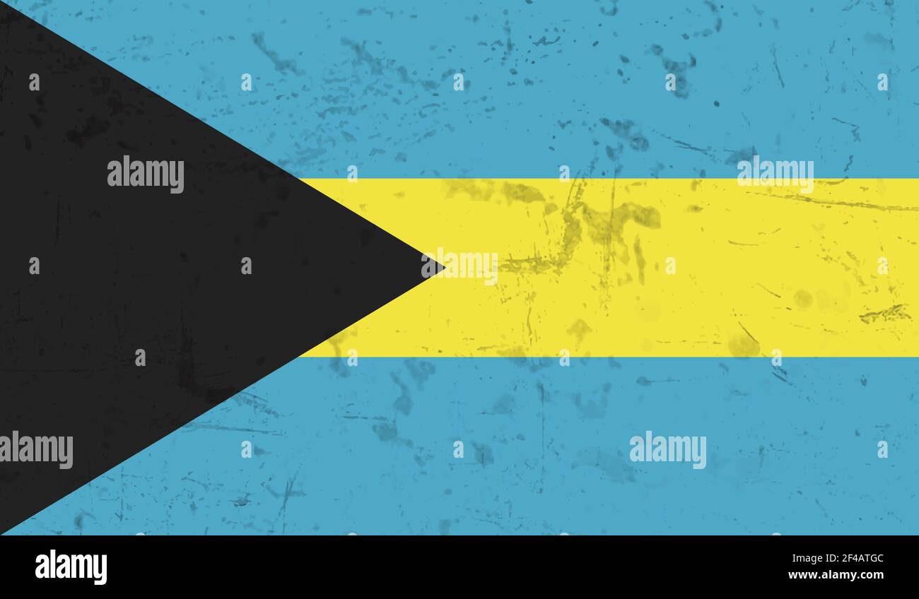 Bahamas flag with waving grunge texture. Vector background. Stock Vector