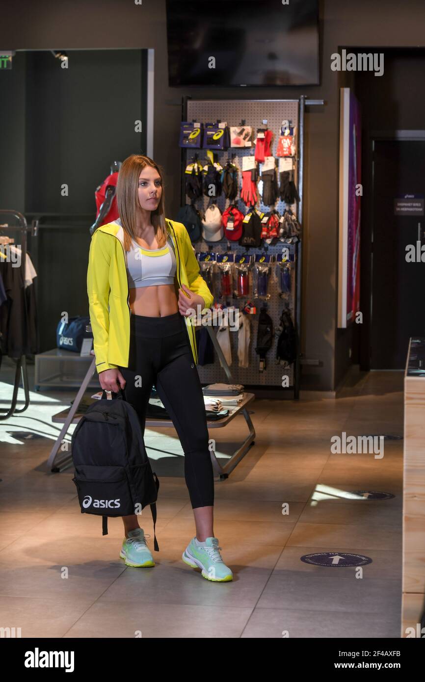 Skopje, North Macedonia - March 12, 2021: Asics store in Skopje, North  Macedonia. Girl model wearing sports tracksuits and sneakers ASICS GEL,  holding Stock Photo - Alamy