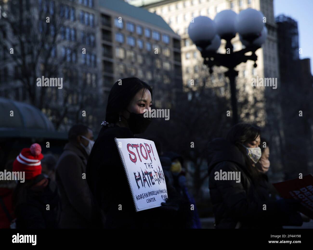 New York, United States. 19th Mar, 2021. People gather and hold signs at a Vigil for Peace organized by Asian American Federation in Union Square in New York City on Friday, March 19, 2021. President Biden on Friday urged Congress to pass hate crime legislation to address the increase in discrimination and violence against Asian Americans during the COVID-19 pandemic. Photo by John Angelillo/UPI Credit: UPI/Alamy Live News Stock Photo