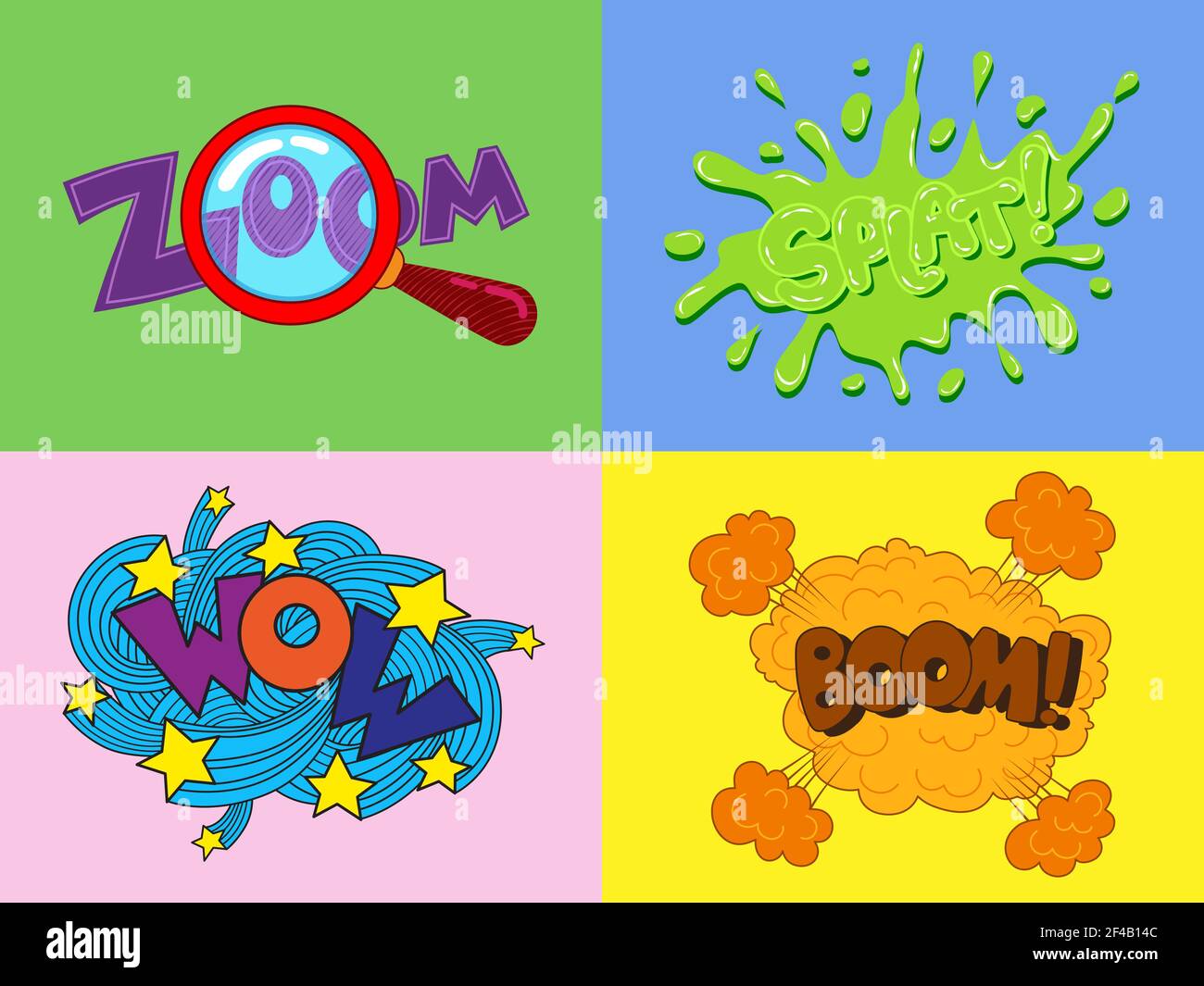set of сomic Cartoon Sound Effects zoom,wow,splat,boom Stock Vector