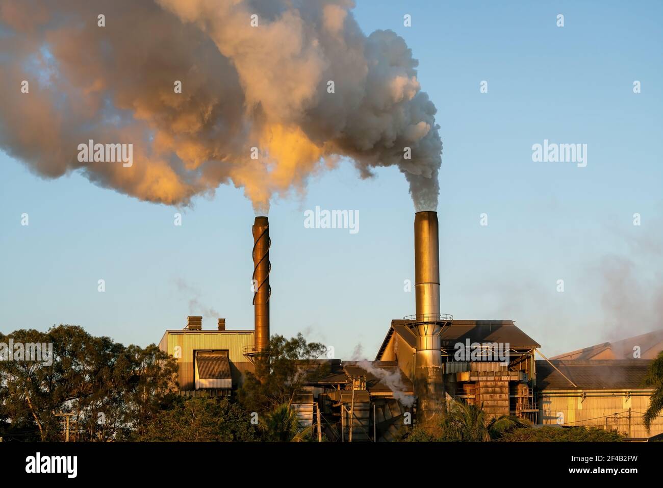 emissions from a sugar mill Stock Photo