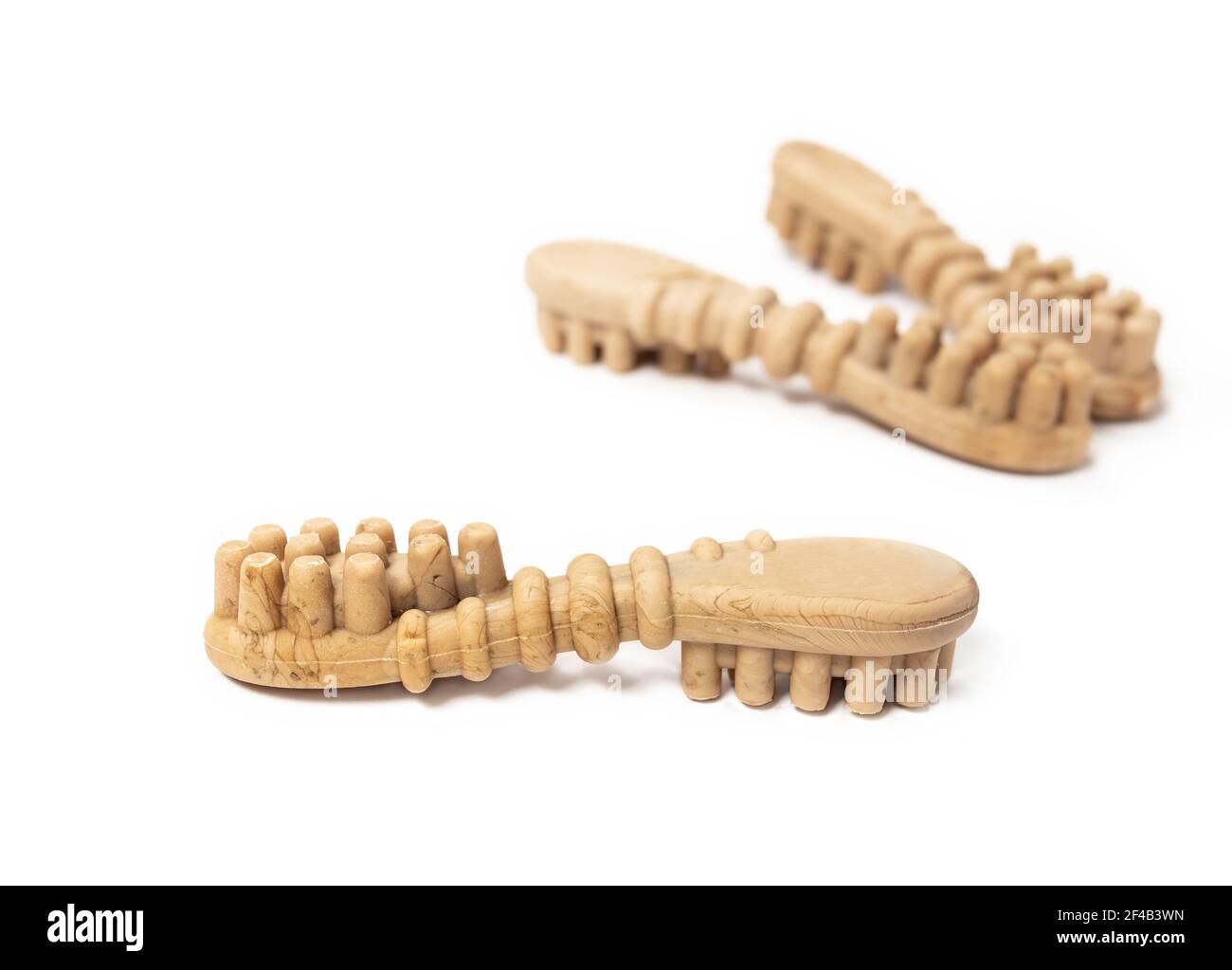 Dog dental chew sticks shaped like a toothbrush, front view. Multiple