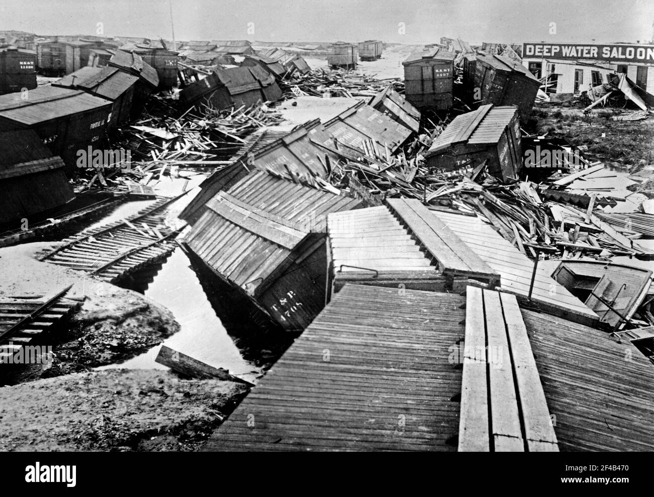 Aftermath of the 1900 Galveston hurricane ca. 1900 Stock Photo