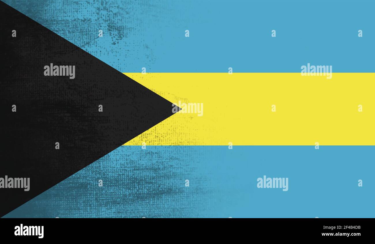 Bahamas flag with waving grunge texture. Vector background. Stock Vector