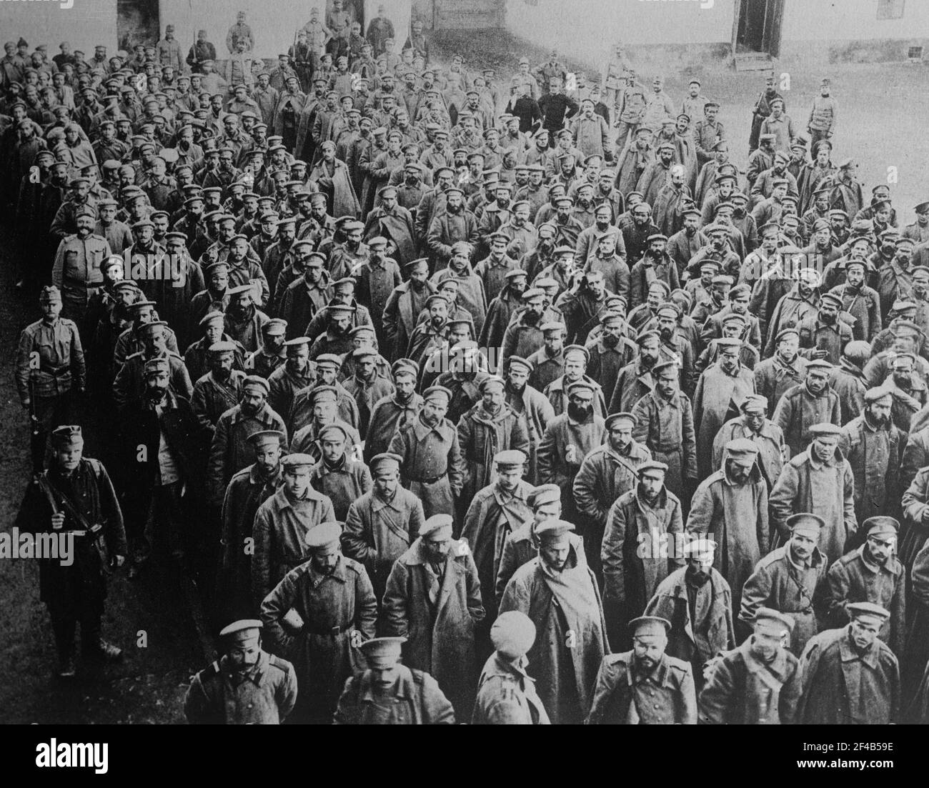 Russian soldiers taken prisoner by the Austro-Hungarian army at Przemysl Fortress, Przemysl, Austro-Hungarian Empire (now in Poland) during World War I ca. 1914-1915 Stock Photo