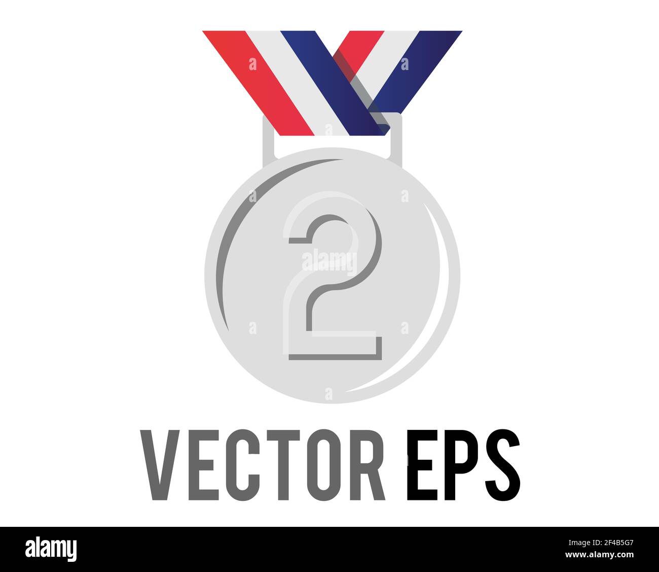 The isolated vector second place silver sports medal icon with star, blue, white, red ribbon Stock Photo
