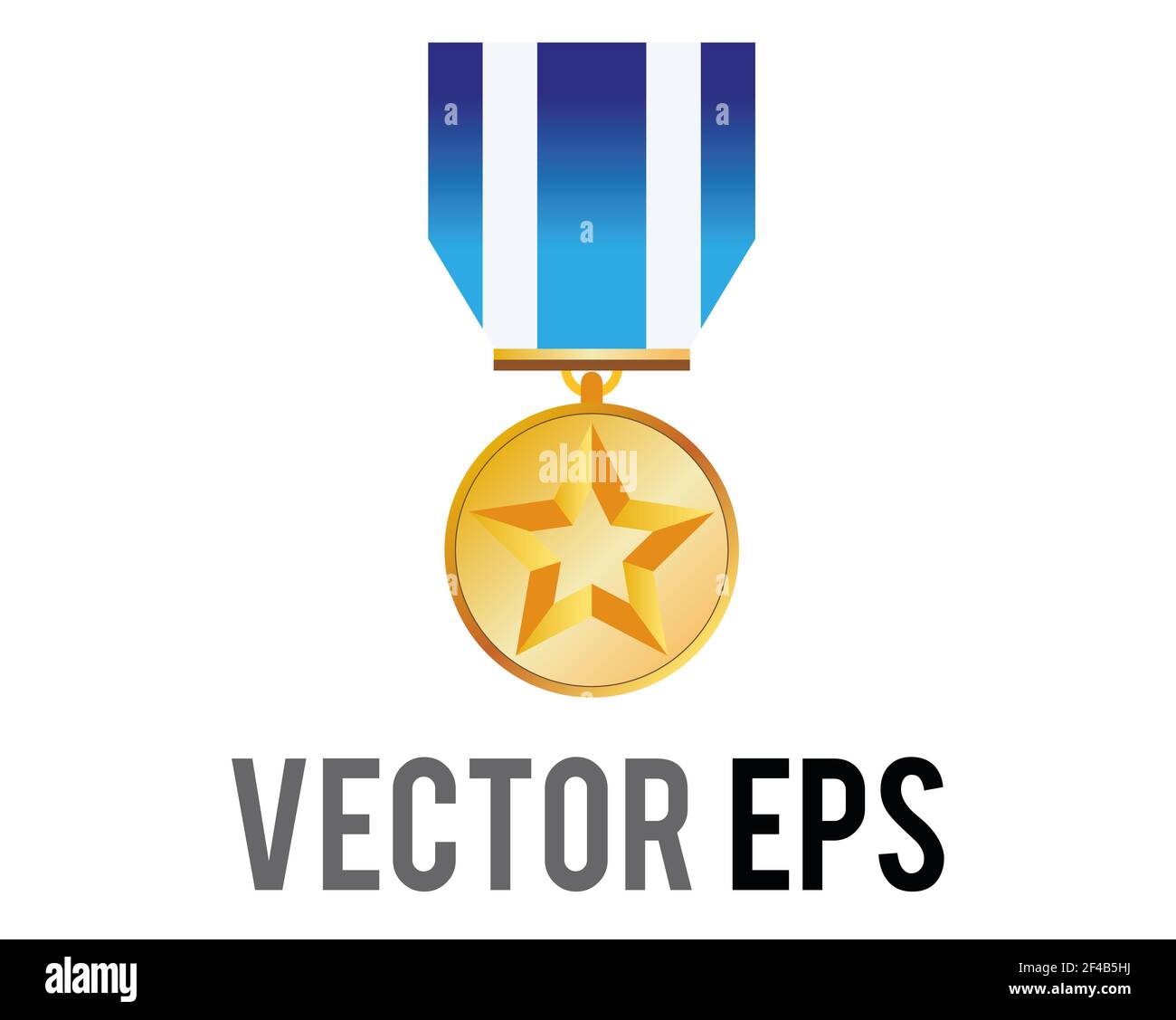 The isolated vector first place gold sports medal icon with star, blue, white, red ribbon Stock Photo