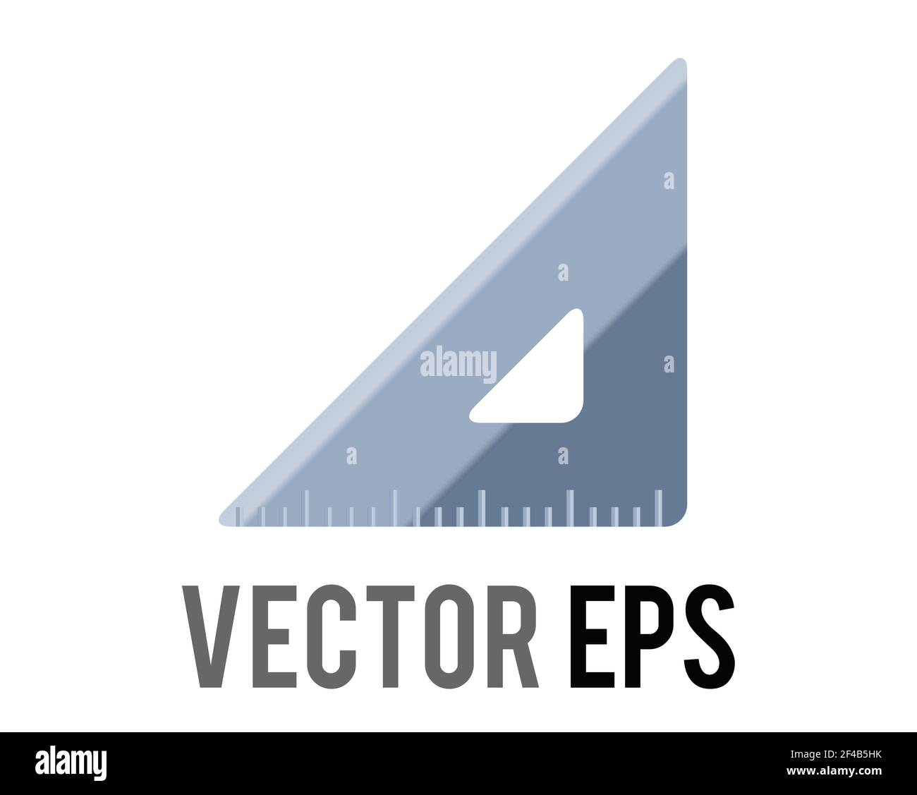 The isolated vector silver metal triangular ruler icon, as used to draw lines and measure distance, used for content concerning schooling, building an Stock Photo