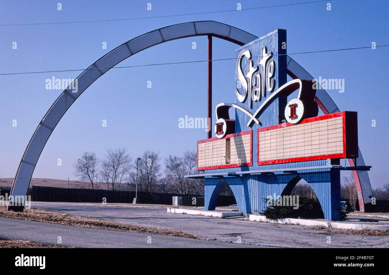 State Drive-In Theater sign closer view Route 24 State Avenue Kansas City Kansas ca. 1994 Stock Photo