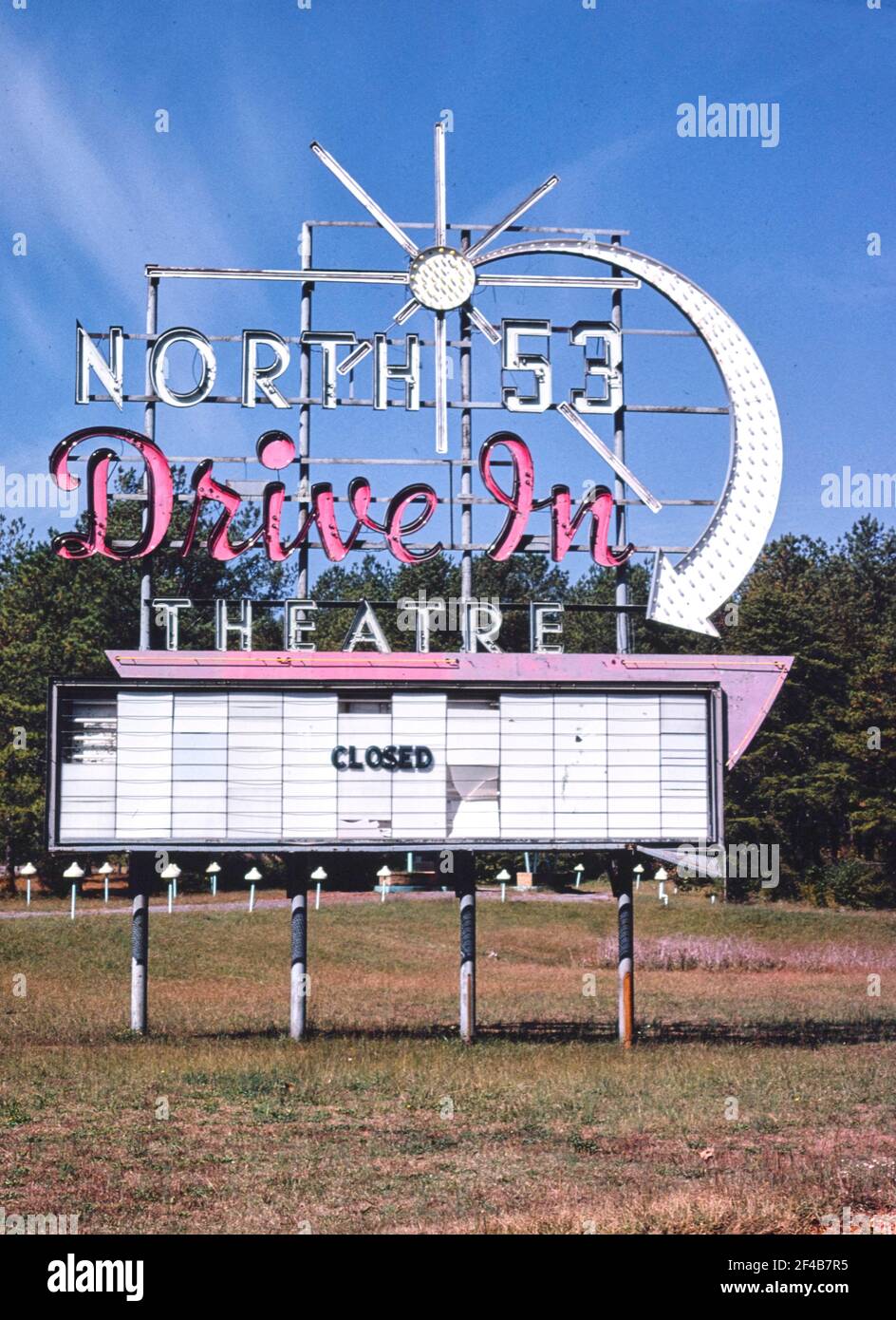 North 53 Drive-In Theater sign Route 53 Rome Georgia ca. 1980 Stock Photo