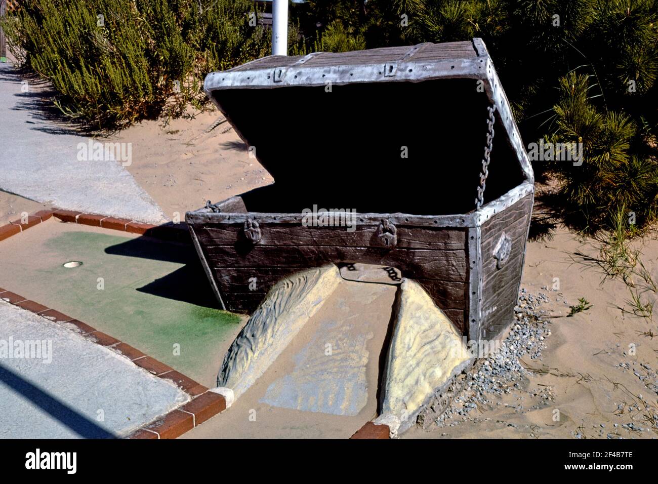 Treasure chest Jockey's Ridge MiniGolf Nags Head North Carolina ca. 1985 Stock Photo Alamy