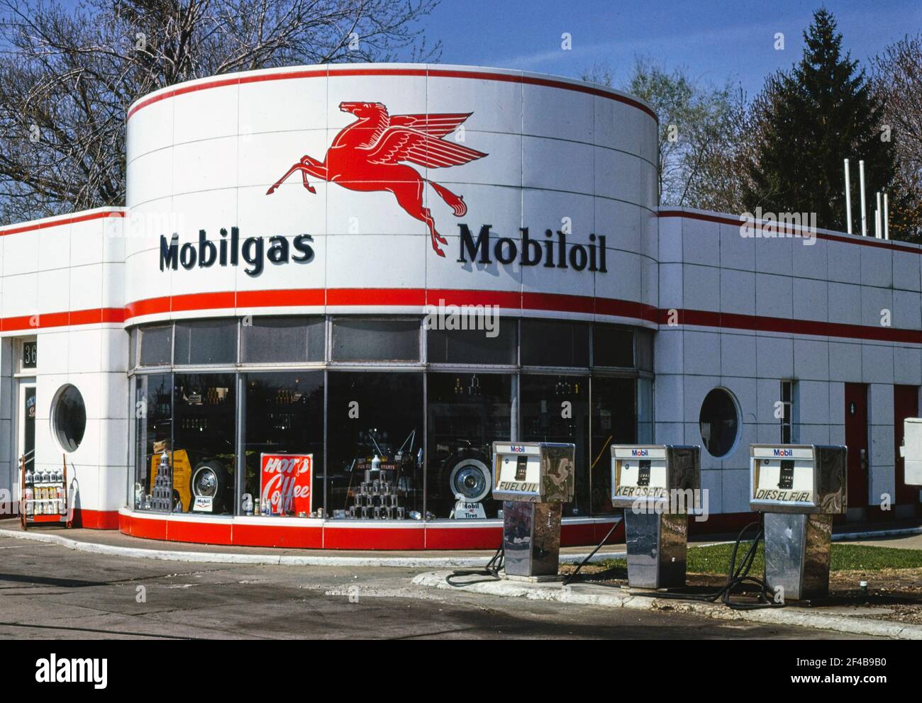 March Mobil Gas overall view Mount Clemens Michigan ca. 1986 Stock Photo