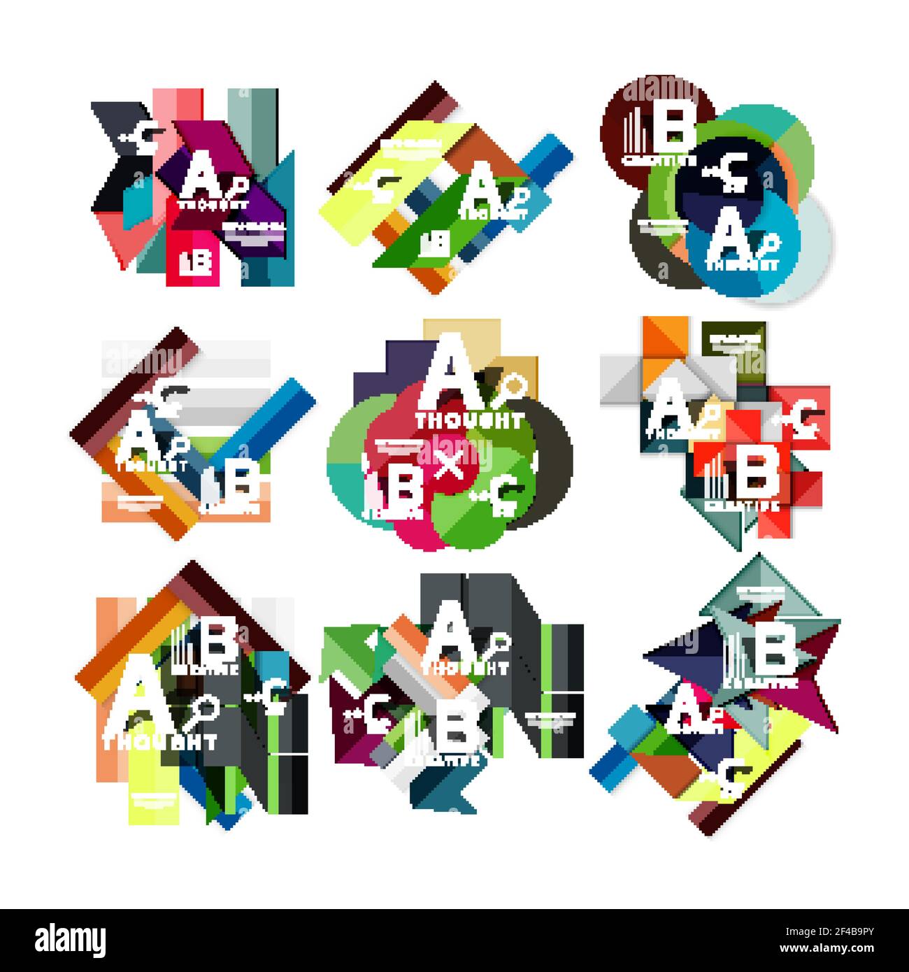 Collection of paper geometric infographics, a b c process options