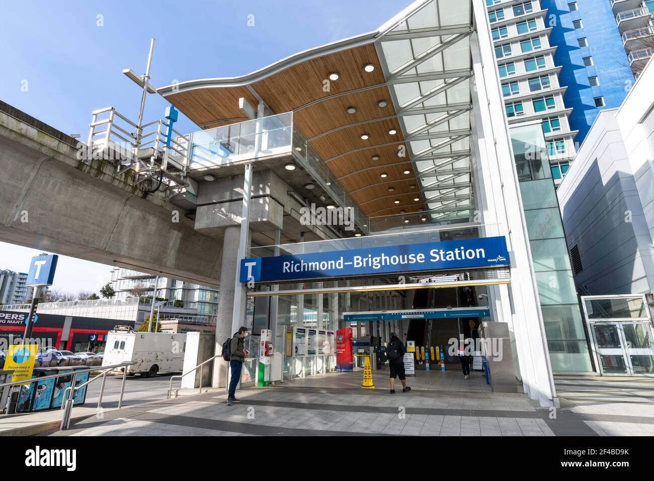 Entrance of Richmond-Brighouse SkyTrain Station. Richmond, British Columbia, Canada. Stock Photo