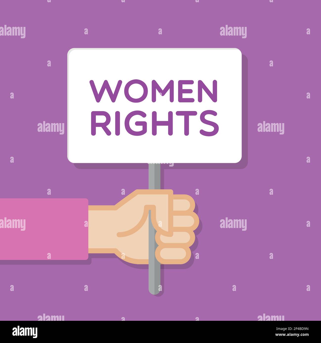Hand holding white board. Banner with minimal icon. Women rights ...