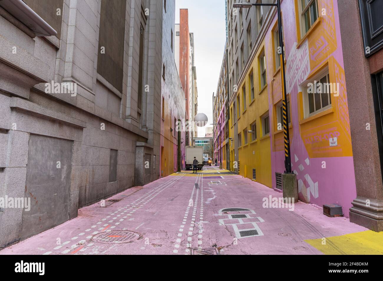 Pink Alley. Colorful (pink, purple and yellow) street wall. Vancouver