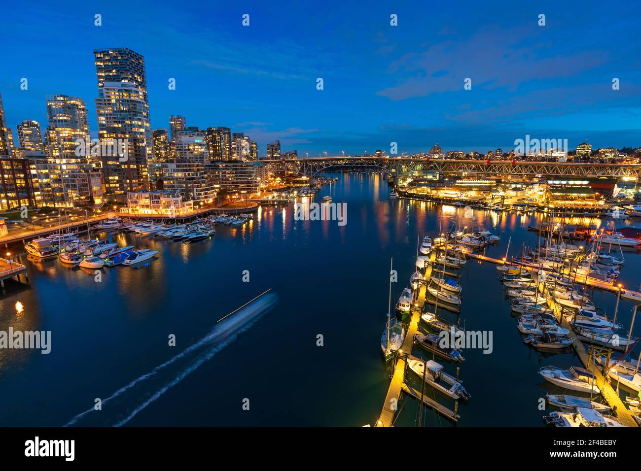 Beautiful view of Vancouver downtown skyline at sunset time, False ...