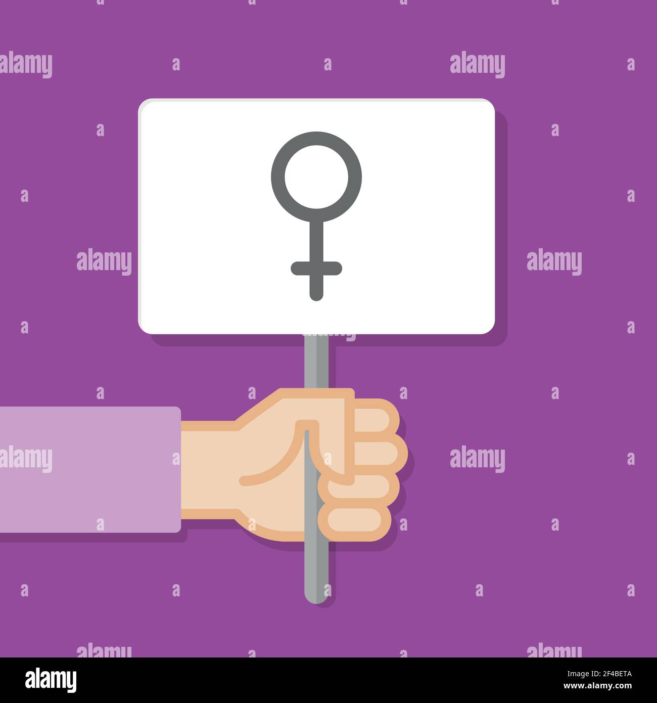 Hand holding white board. Banner with minimal icon. Women rights. Concept of protest. Vector illustration, flat style. Stock Vector