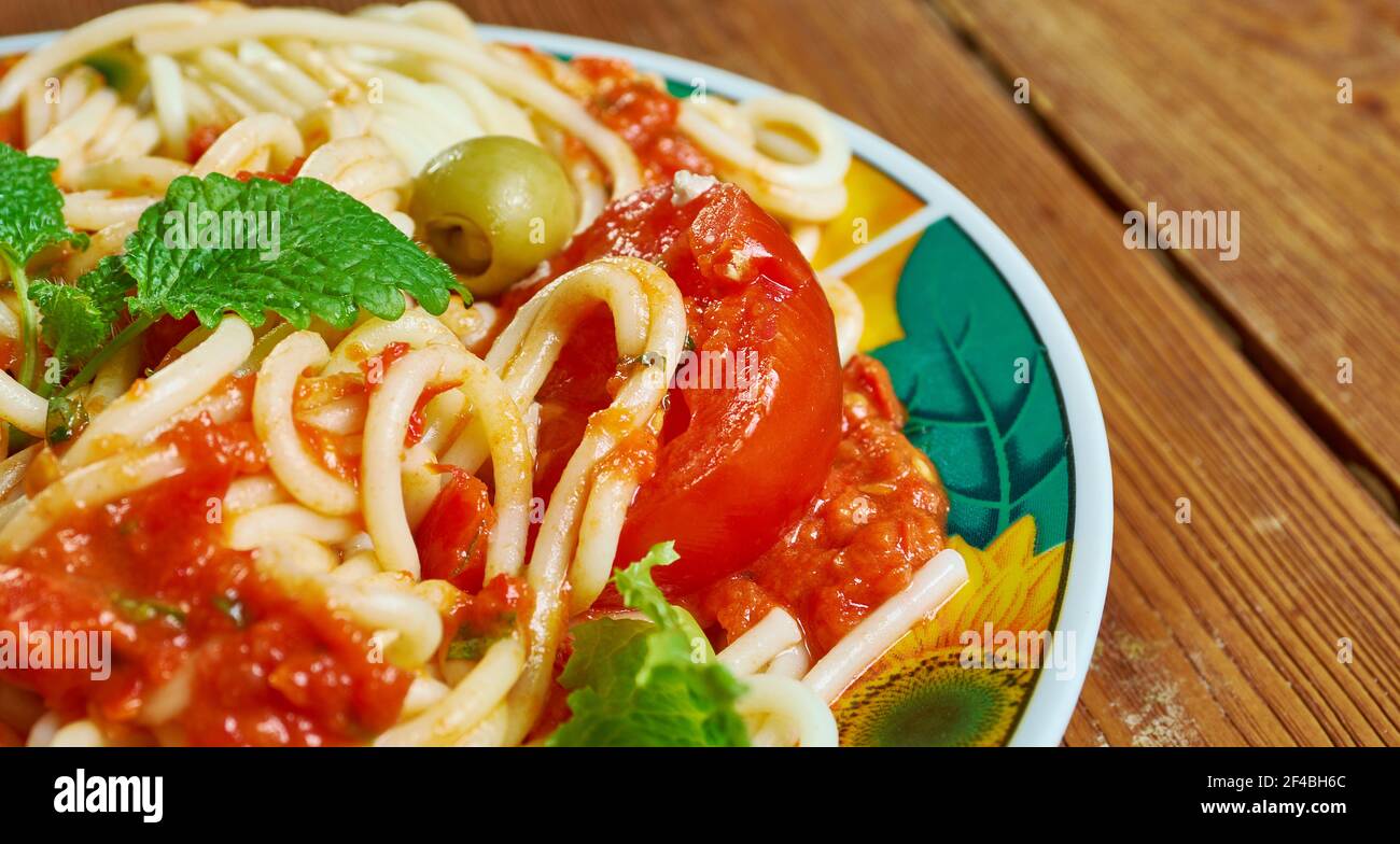 Pasta saltata - traditional Ethiopian dish that originated Stock Photo