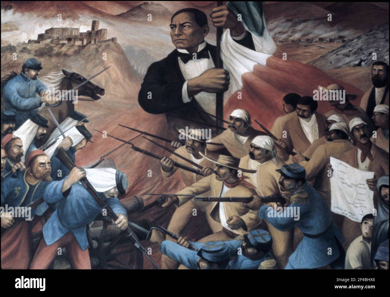 JUAREZ , BENITO. POLITICO MEXICANO. 1806-1872. JUAREZ SIMBOLO DE LA REPUBLICA CONTRA LA INTERVENCION FRANCESA - 1972 . JOSE CLEMENTE OROZCO. MURAL EN EL MUSEO NACIONAL DE HISTORIA DE MEXICO , 1972. ATENCION: AUTOR CONTEMPORANEO SUJETO A COPYRIGHT ©. EL CLIENTE FINAL ES RESPONSABLE DE LA GESTION DE LOS DERECHOS DE AUTOR CON LAS SOCIEDADES EXISTENTES DE GESTION DE DERECHOS O DIRECTAMENTE CON LOS ORGANISMOS TITULARES DE LOS MISMOS. Author: ANTONIO GONZALEZ OROZCO. Stock Photo