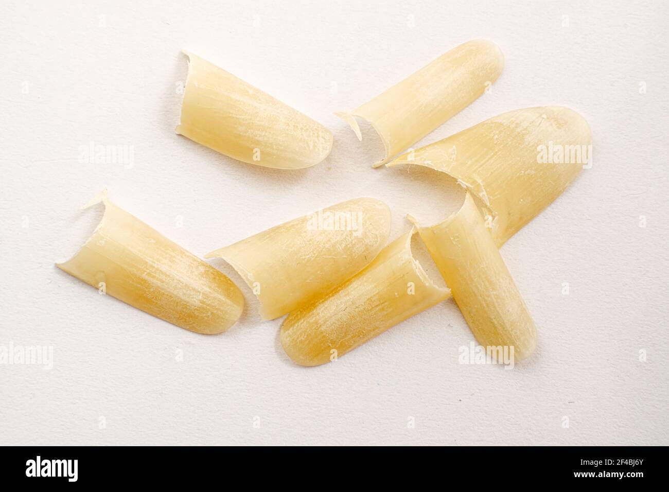 Clipped nails on white paper Stock Photo Alamy