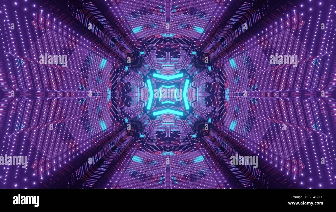 Sci fi tunnel with geometric neon design 3d illustration Stock Photo ...