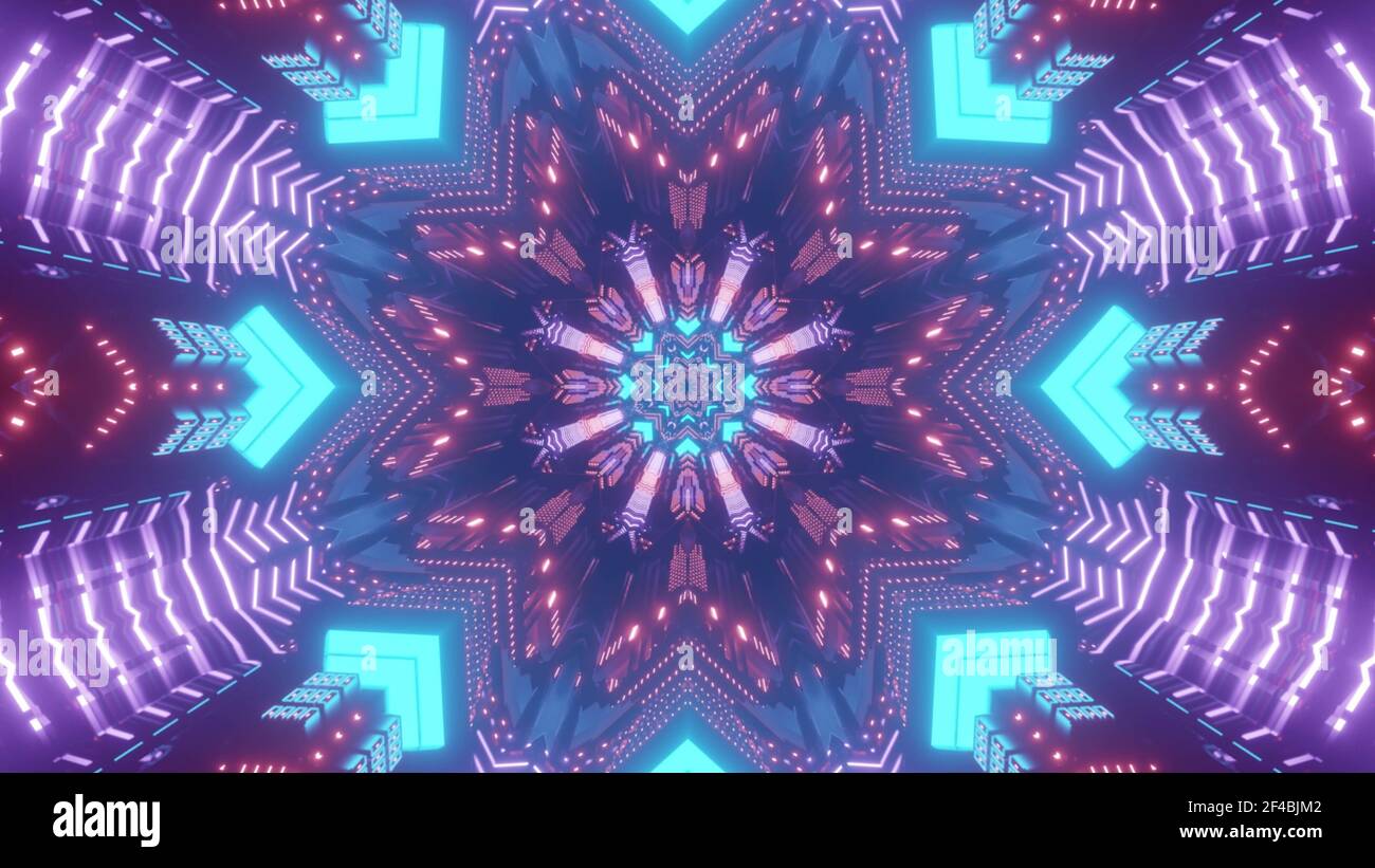 Ornamental geometrical pattern with neon lights 3d illustration Stock ...
