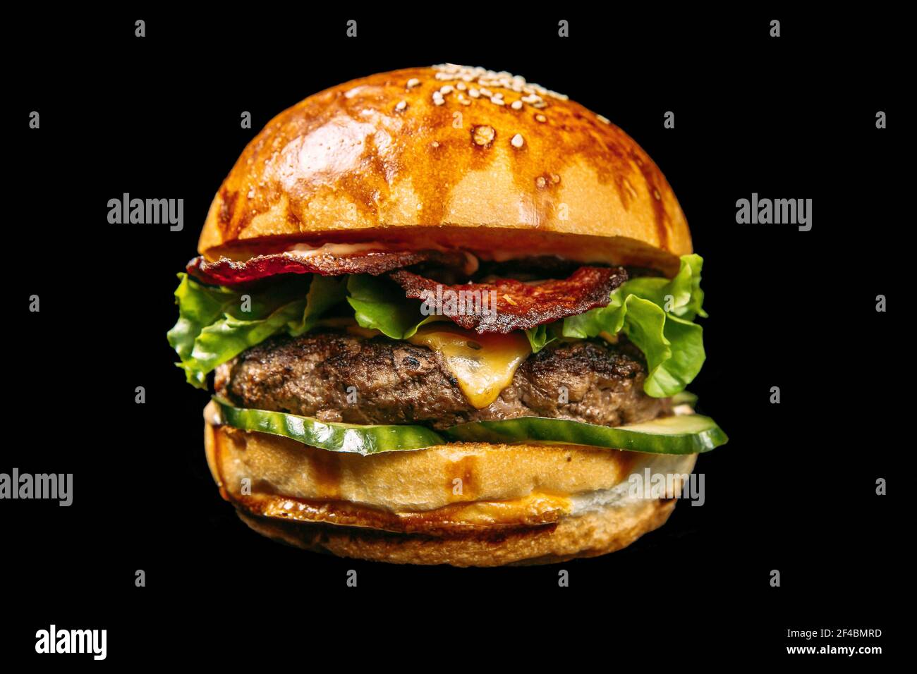 Isolated american burger on the black background Stock Photo
