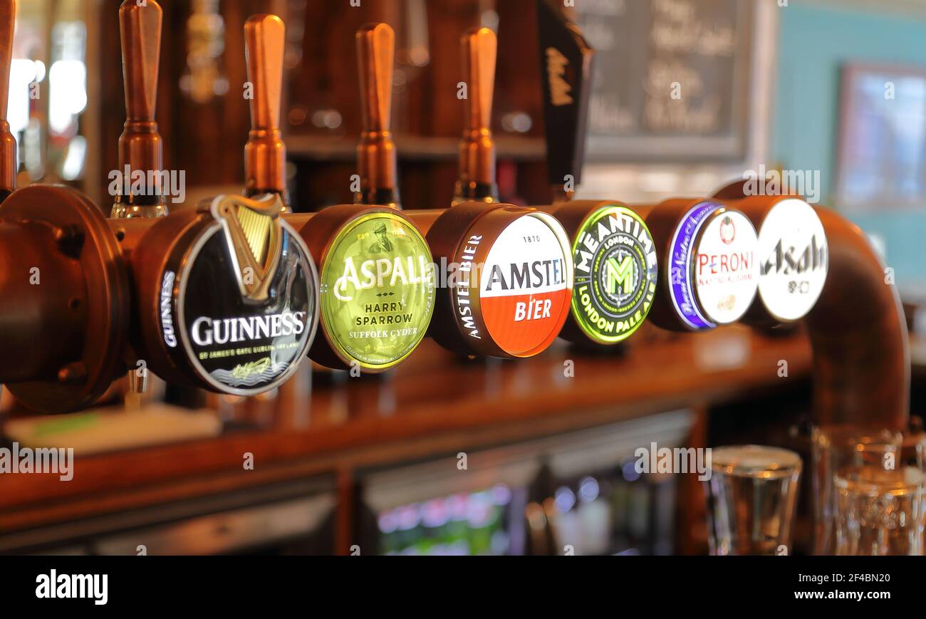 A line of beer taps in a pub Stock Photo Alamy