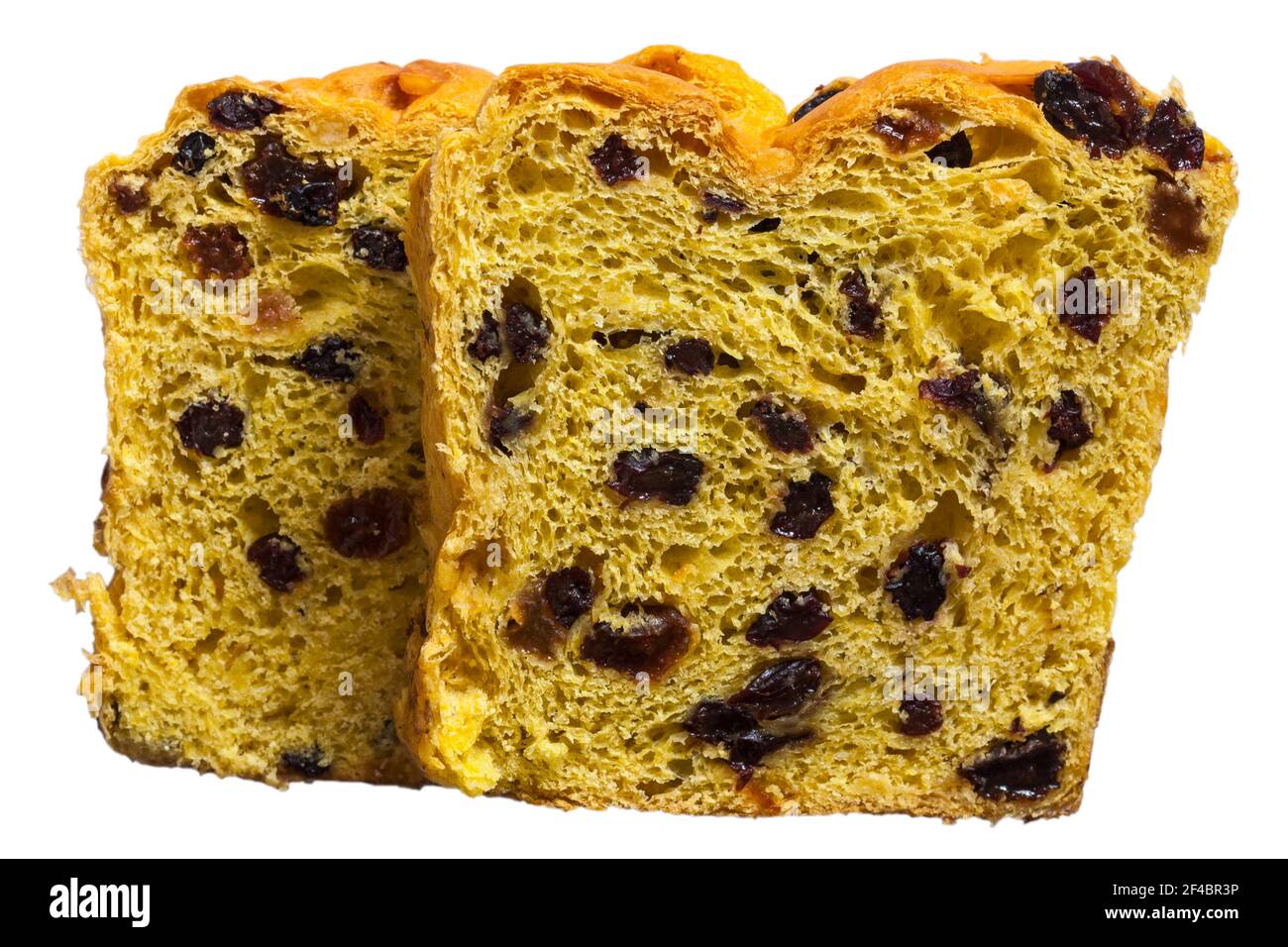 Two slices of Philps Saffron Cake isolated on white background hand