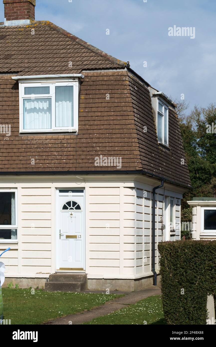 a non standard construction house in Patchway Bristol. Cornish or St Austell Pattern Stock Photo