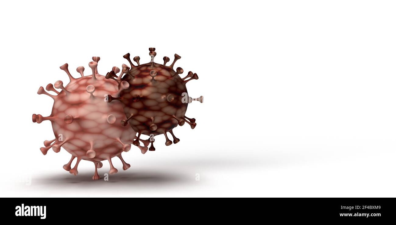 Covid-19 and coronavirus mutation 2021 concept: Two different 3d rendered bacteria cells merging together. New strain in human influenza. White back Stock Photo