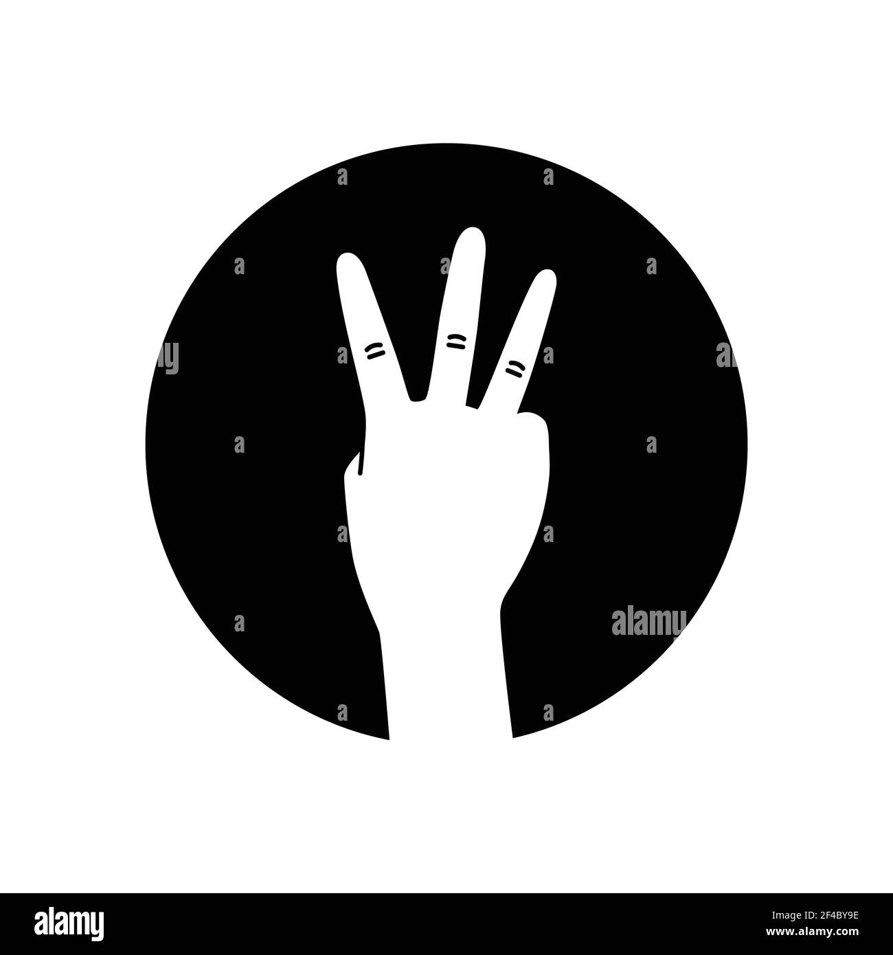 Three fingers gesture glyph black icon. Make fingers up gesture sketch element. Pictogram for web page, mobile app, promo. Editable stroke. Hand drawn Stock Vector