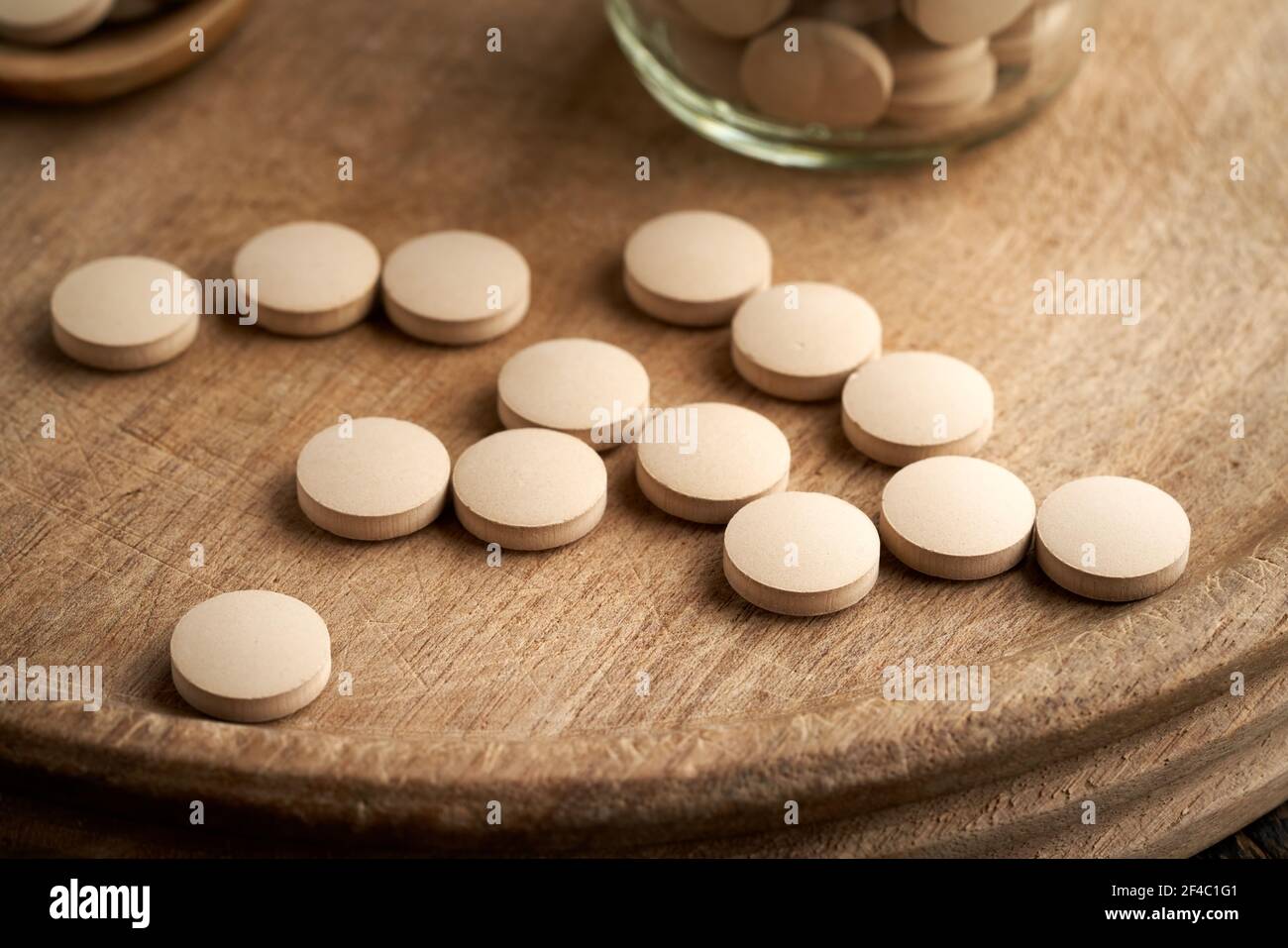Brewer's yeast tabletsl - nutritional supplement rich in vitamin B Stock Photo