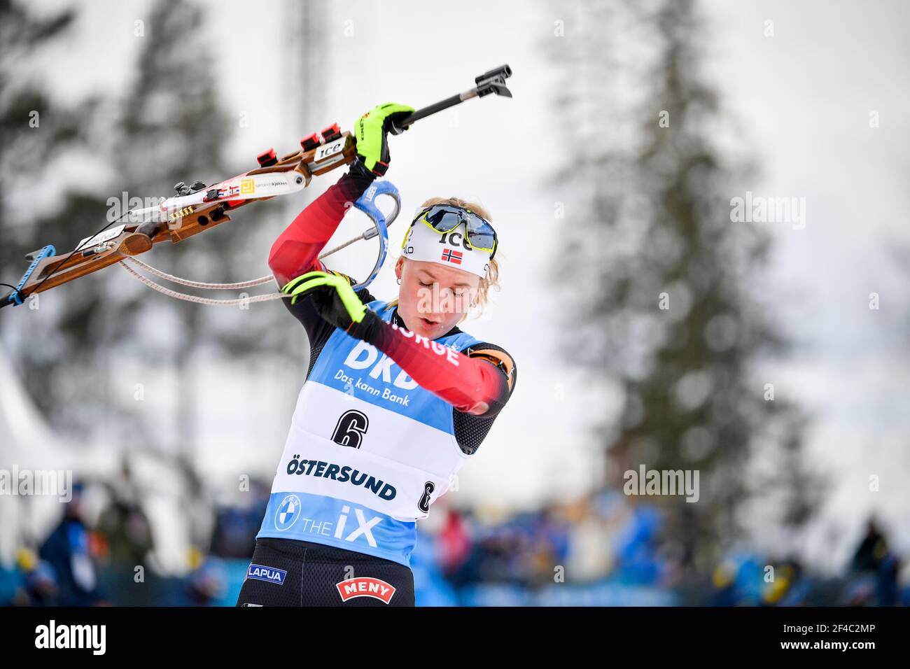 Marte Olsbu Roiseland of Norway in action during the Women's 10km Pursuit  Competition during the IBU World Cup Biathlon event in Ostersund, Sweden,  on March 20, 2021. Photo Anders Wiklund / TT /