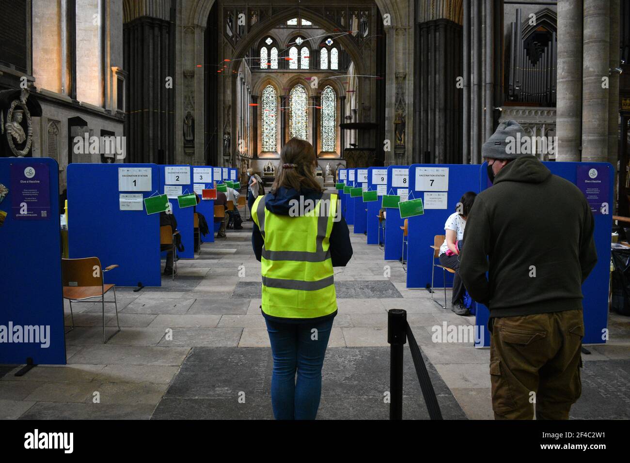 A COVID-19 Vaccination Centre in Salisbury Cathedral in the UK in 2021 Stock Photo