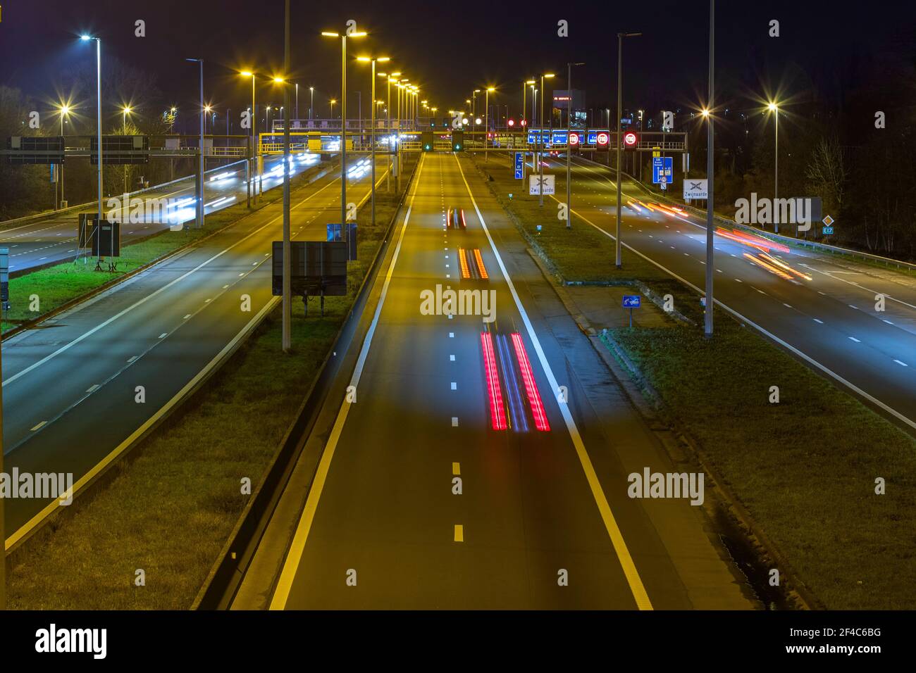 Highway at night next to Ghent - Belgium Stock Photo