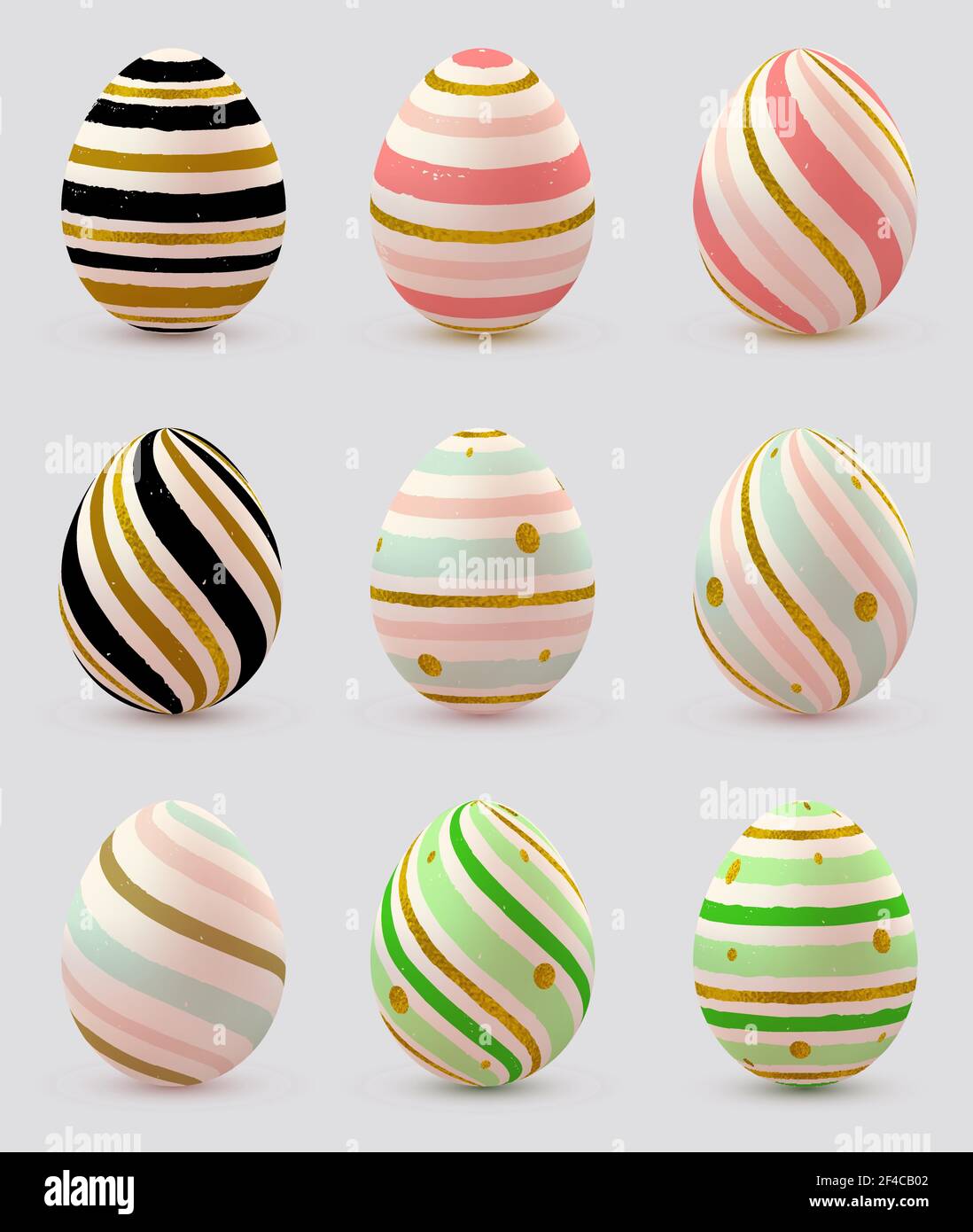 Set of decorative vector hand painted glittering Easter eggs Stock Vector