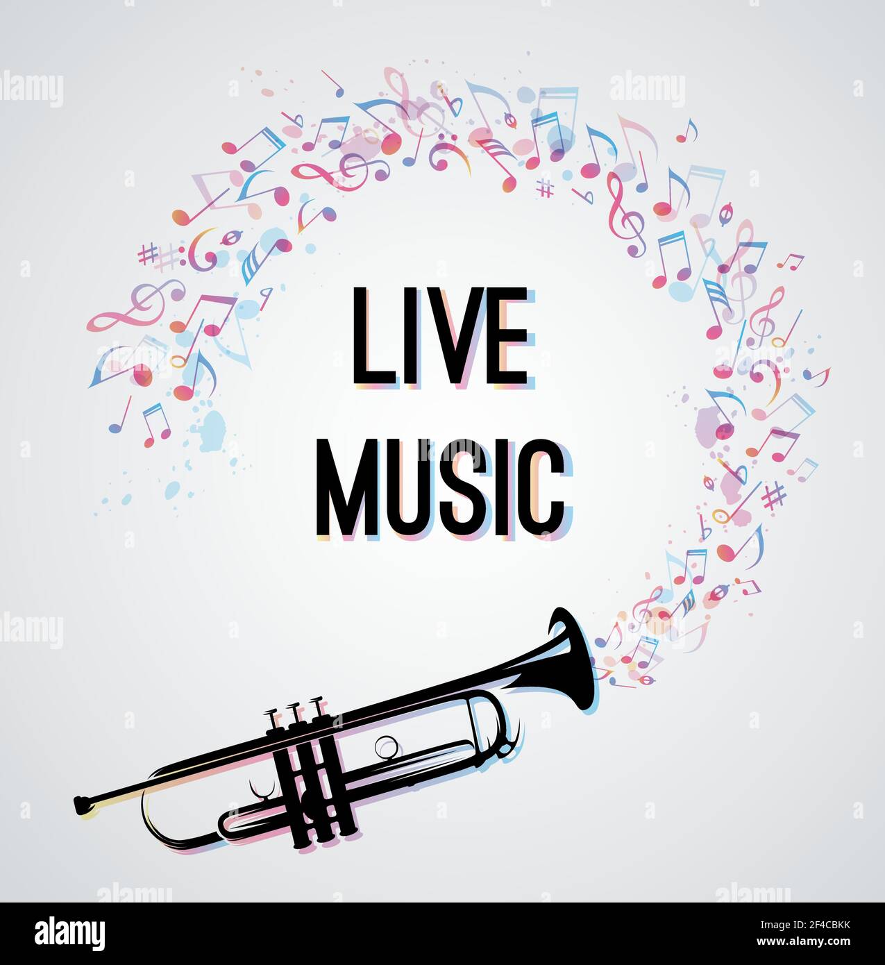 Abstract music background with black trumpet and notes. Vector ...