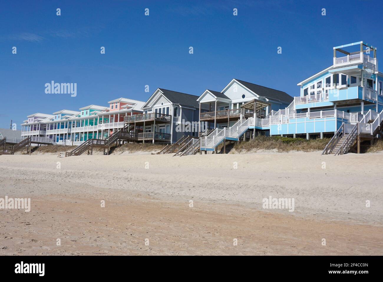 Colorful beach houses along the North Carolina coast Stock Photo