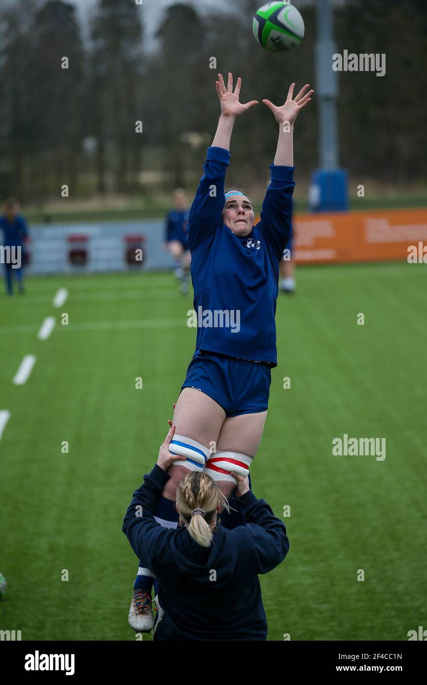 Bristol, UK. 20th Mar, 2021. Bristol Bears players line outs during the Allianz Premier 15's game between Bristol Bears Women and Harlequins Women at the Silverlake Stadium in Eastleigh, England Credit: SPP Sport Press Photo. /Alamy Live News Stock Photo